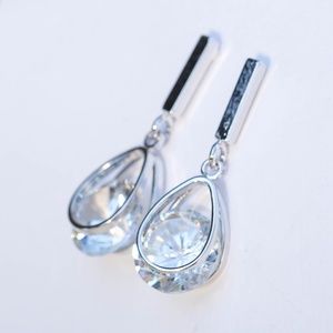 Dainty silver cubic zirconia drop earrings